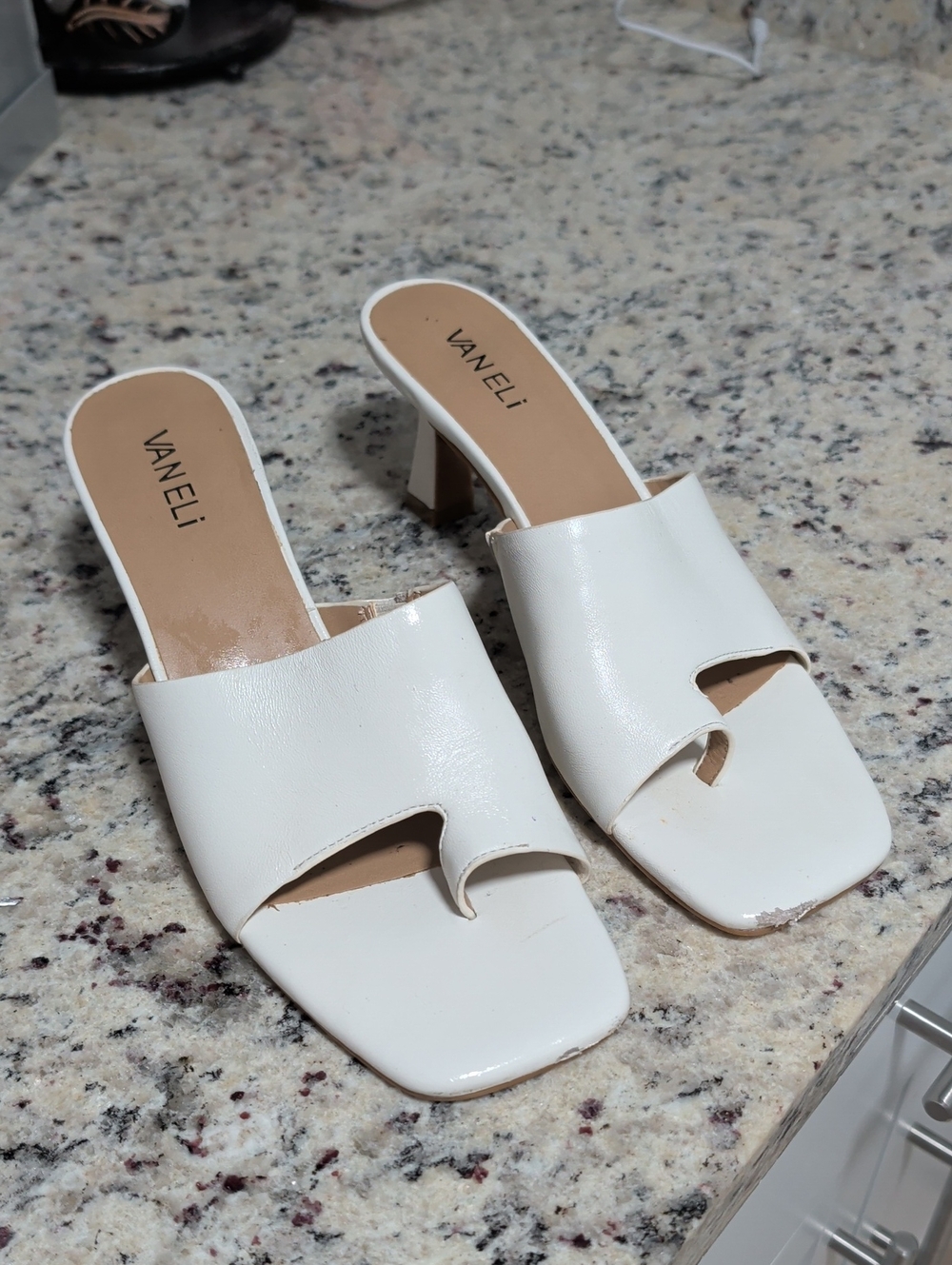 Vaneli White Open-Toe Slide Heels